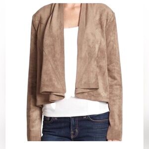 BCBGMAXAZRIA faux suede cropped jacket open drape front mocha tan size XXS